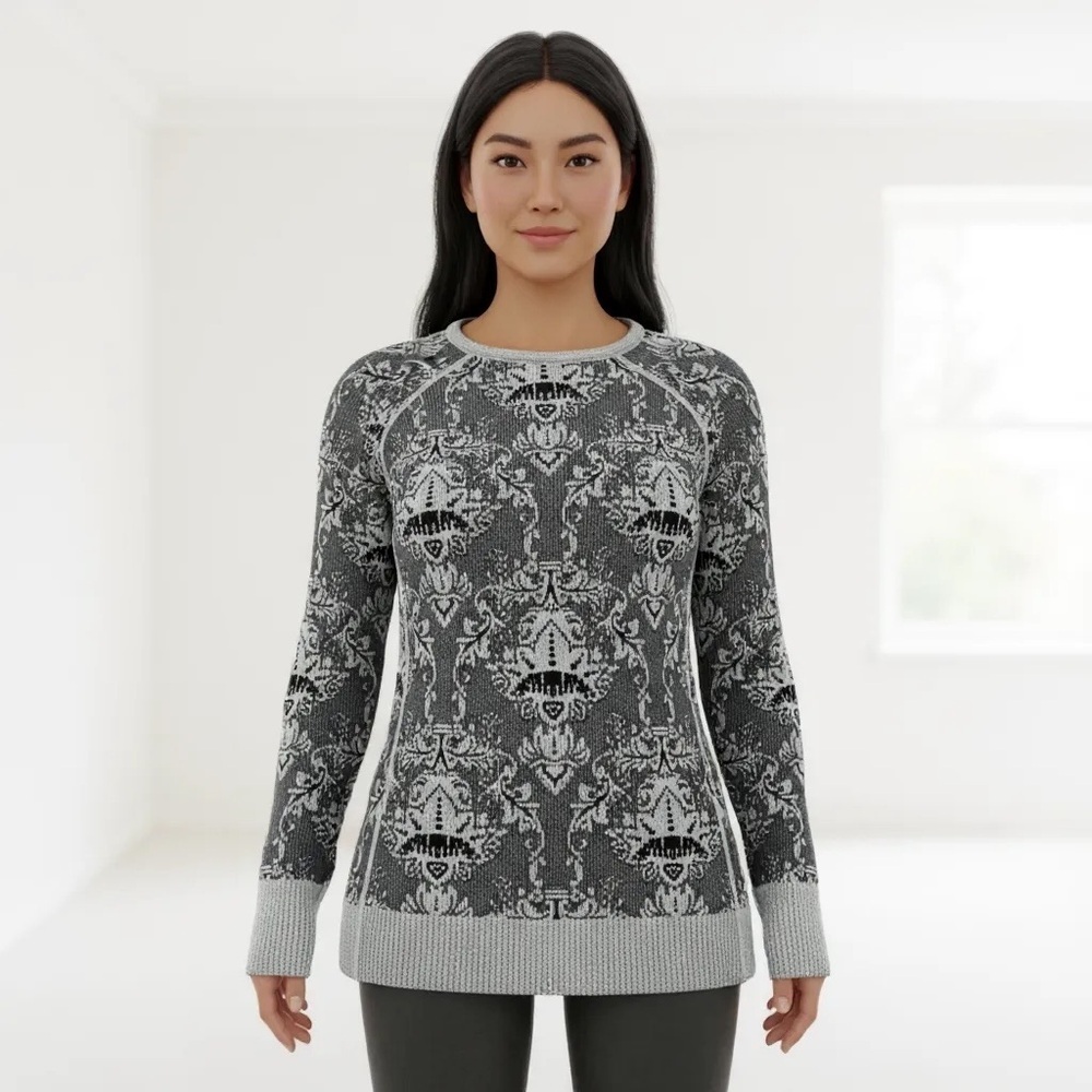 ATHLETIC ESSENTIALS Women’s Gray Black Print Yoga Athletic L/S Top R $79